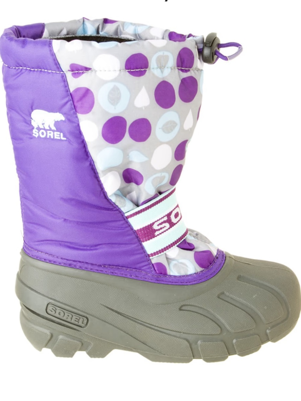 SOREL Toddler Cub Boots Insulated Winter Snow Boot Size 6 Purple Polka Dots